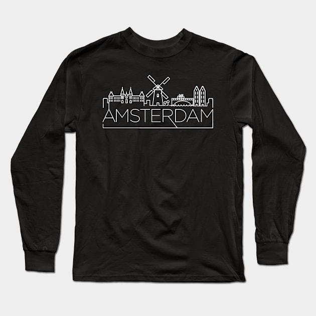 Amsterdam skyline line art Long Sleeve T-Shirt by Hetsters Designs